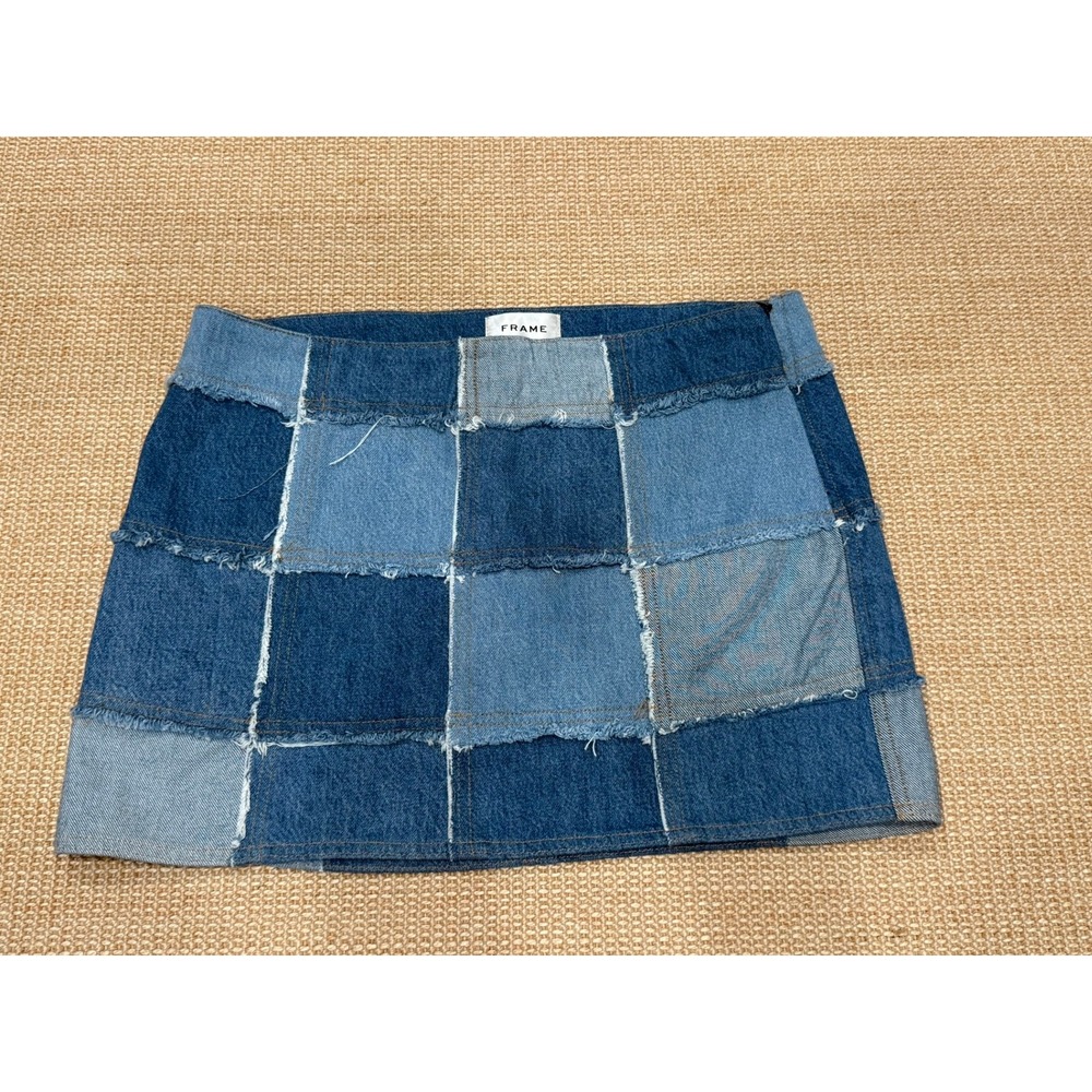 Frame Denim Road Trip Patchwork Mini Skirt Blue Size 8 Festival Boho